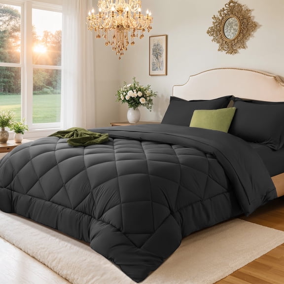 Sonoro Kate 5 Pieces Twin Comforter Set, Bed in a Bag for All Seasons, Soft Bedding Set with Comforter, 1 Flat Sheet, 1 Fitted Sheet, 1 Pillowcases, 1 Pillow Shams, Dark Gray