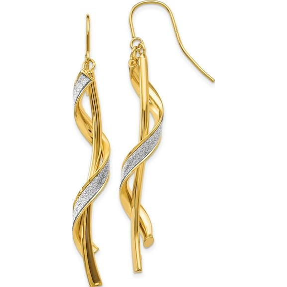 14K Yellow Gold Polished Glitter Infused Spiral Dangle Earrings (60 X 4) Made In Italy th934