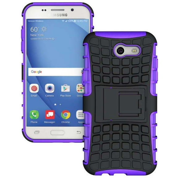 PURPLE GRENADE GRIP RUGGED TPU SKIN HARD CASE COVER STAND FOR SAMSUNG GALAXY J3 EMERGE J327P (2017) (Sprint, Boost Mobile, Virgin Mobile)