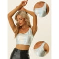 thumbnail image 3 of Top corto metalizado Allegra K blusa de fiesta de un hombro mujer Plata S, 3 of 6