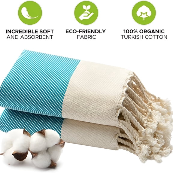 Mykonos 2-Pack Turkish Cotton Hand Towels – Turquoise, 40x19 in, Soft Absorbent Decorative Bathroom Towel Set