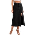 thumbnail image 4 of Falda de Mezclilla A-Line de Cintura Alta con Abertura en el Muslo Midi para Mujeres INSPIRE CHIC Color Negro, 4 of 6