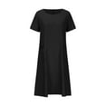 thumbnail image 4 of Arnsht Womens Summer Cotton Linen Dresses Short Sleeve T-Shirt Dress Casual Loose Fit Crewneck Midi Dresses for Women Black XL, 4 of 8