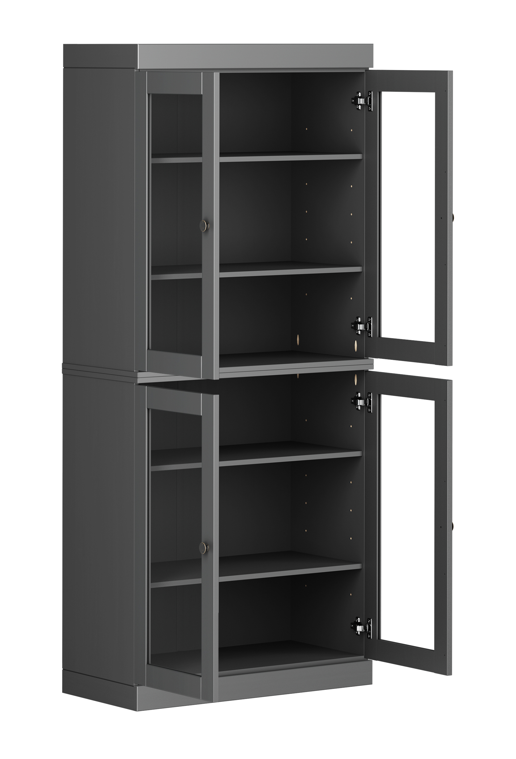 Palace Imports 100% Solid Wood Kitchen Pantry Storage Cabinet with Glass Doors and Adjustable Shelves, Gray