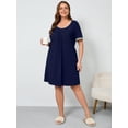 thumbnail image 2 of SHOWMALL Women's Plus Size Nightgown Short Sleeve Sleepwear DressNavy Blue 3X Comfy Sleepshirts Pleated Scoopneck Nightshirt Casual Loungewear, 2 of 9