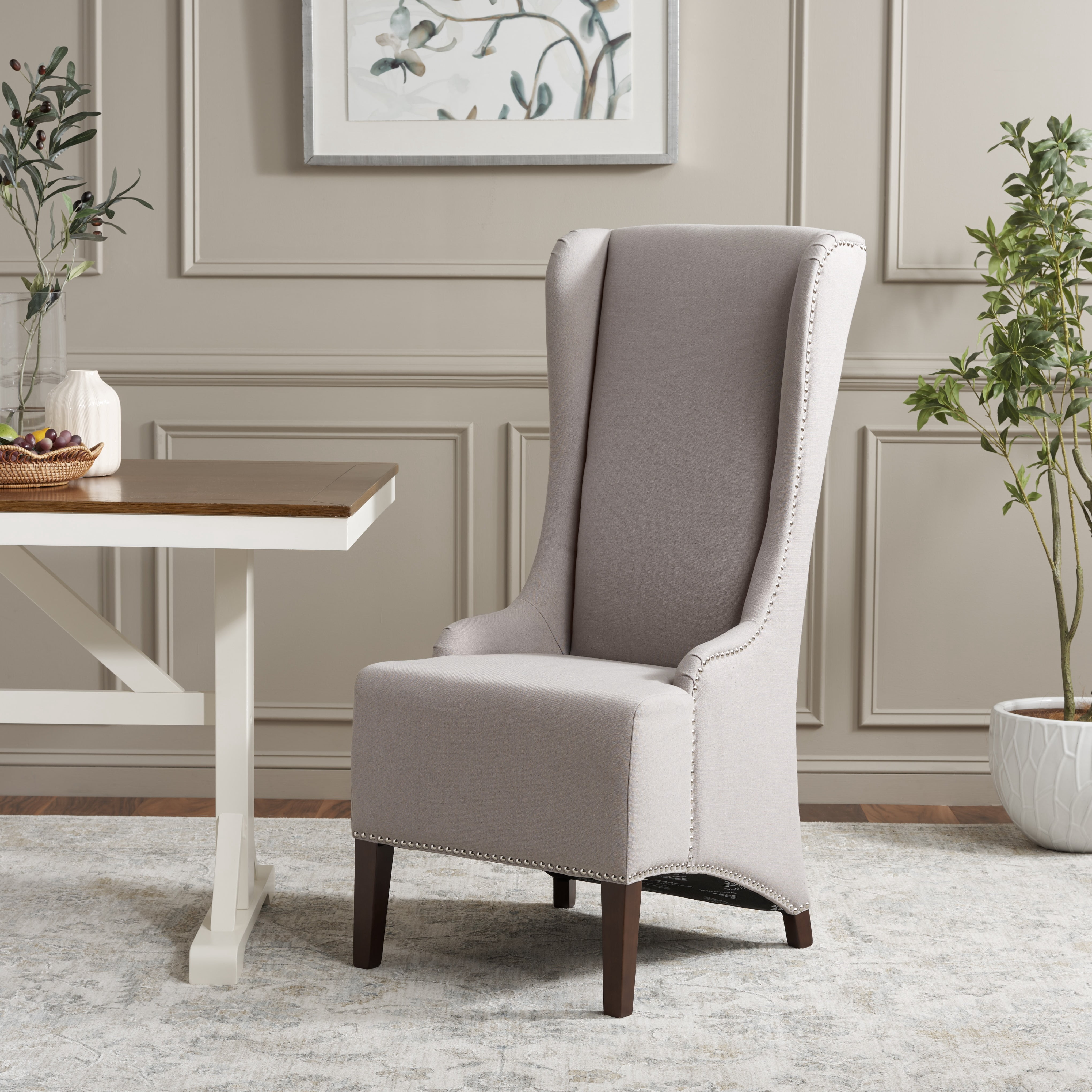 SAFAVIEH Becall Transitional Linen Solid Dining Parsons Chair, Taupe