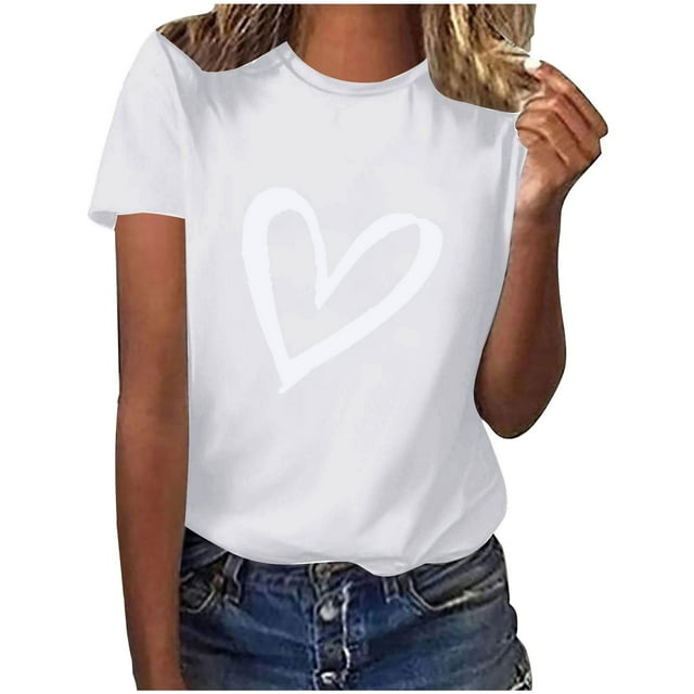 Diufon Hauts de la Saint-Valentin pour Femmes, Tunique Décontractée à Manches Courtes, Chandail à Col Rond, Blouse Tendance Mignonne à Imprimé Graphique