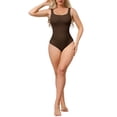 thumbnail image 2 of INSPIRE CHIC Ribbed Shapewear Bodysuits for Women Square Neck Tank Tops Thong Sleeveless Bodyshaper S Brown, 2 of 5