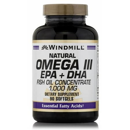 Windmill Natural Omega III Huile de poisson EPA + DHA Concentré 1000 mg Gélules 90 gélules (pack de 3)
