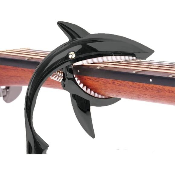 Shark Guitare Capo en Alliage de Zinc Capo pour Guitares Acoustiques Électriques Classiques et Basses Capo Ukulélé avec Pic, Noir