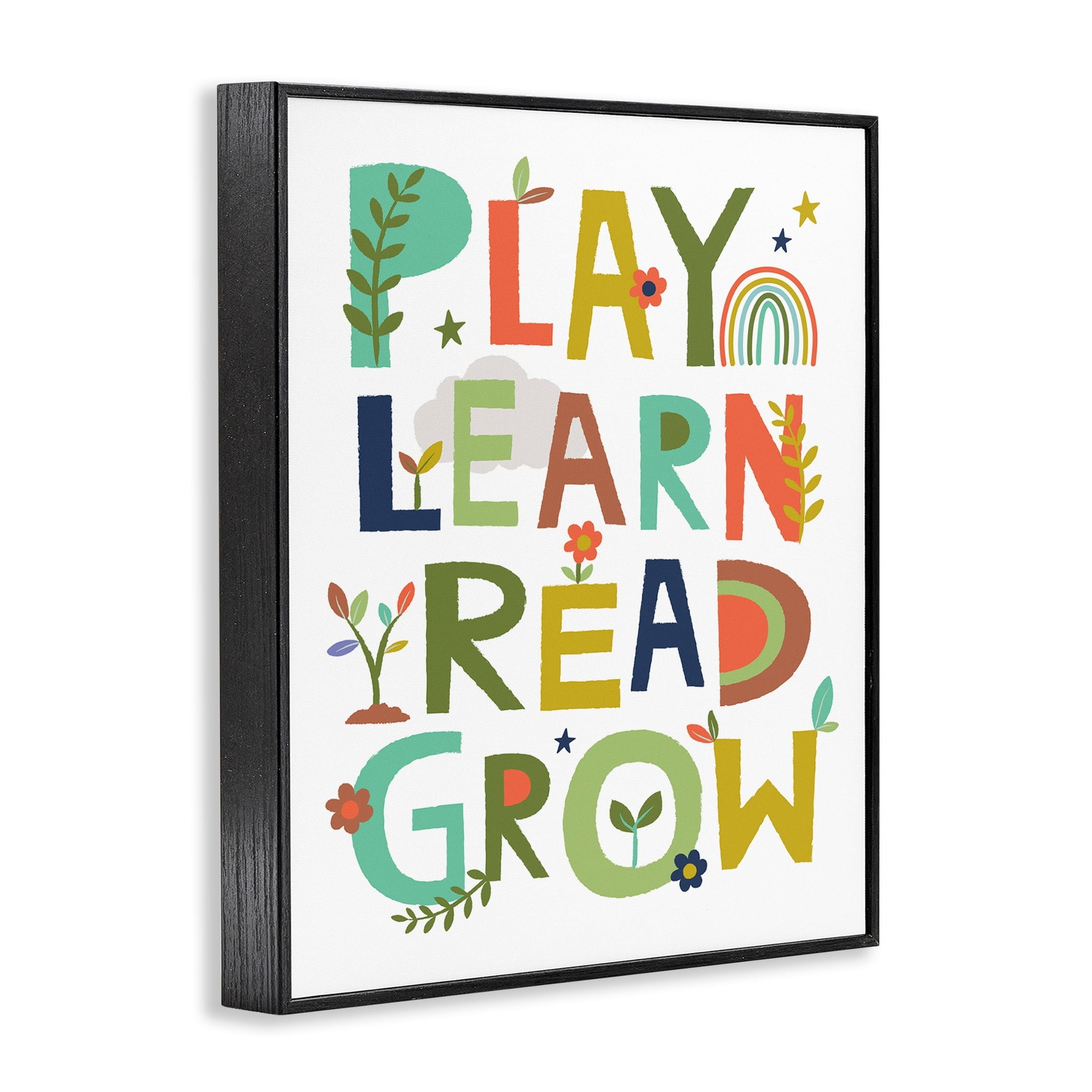 Stupell Industries Play Learn Read Grow Children's Typography Rainbow Flowers, 24 x 30,Design by Lisa Perry Whitebutton