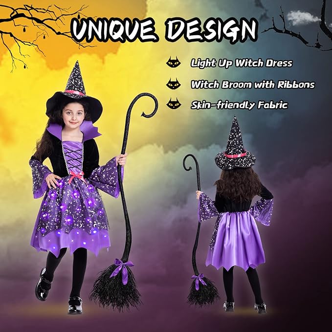 Sefiry Light-Up Witch Halloween Costume for Girls, Size 5-7T photo 3