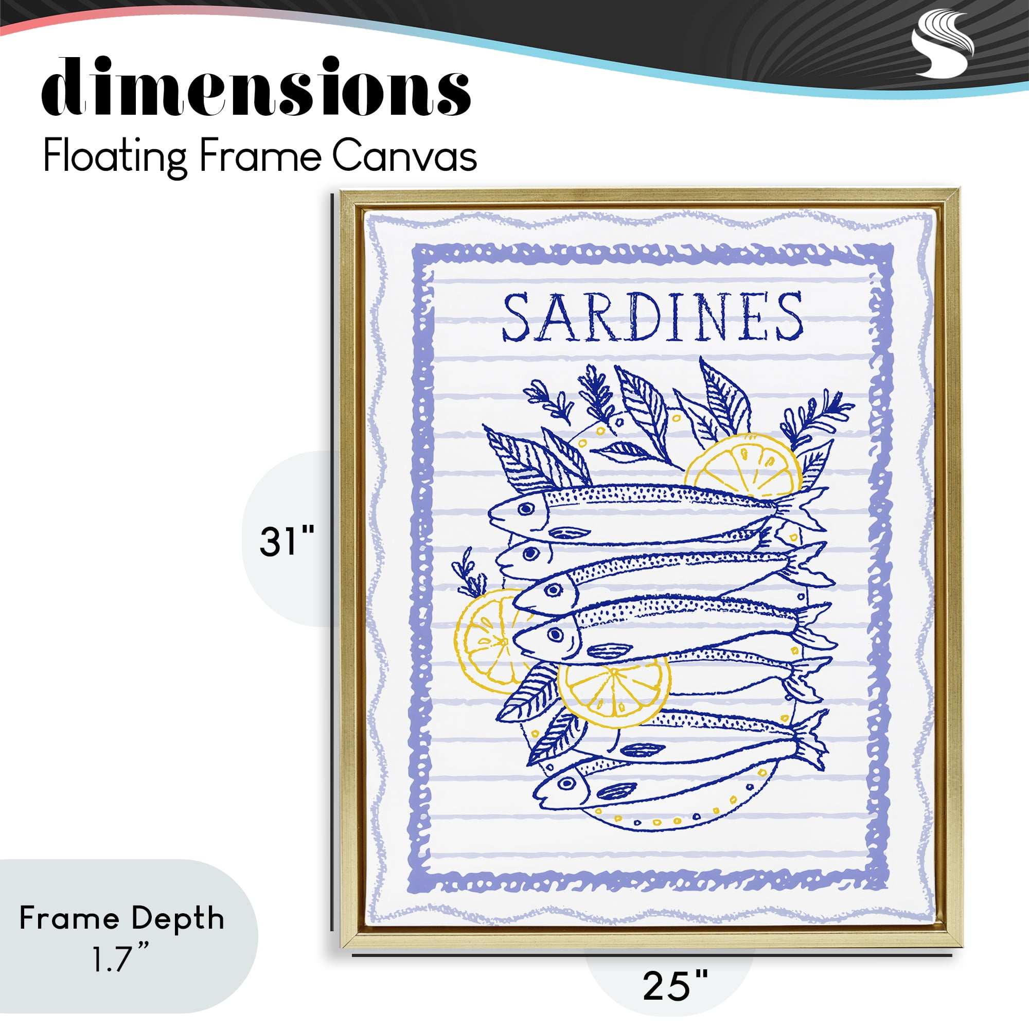 Stupell Industries Sardines Pile with Lemons Gold Framed Floater Canvas Wall Art, design by Creative Studio