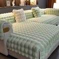 thumbnail image 1 of Thick Rabbit Plush Sofa Covers,Non Slip Faux Fur Sofa Cover for L Shape Sectional Sofa Slipcover, Furniture Protector Fluffy Slipcovers for Living Room (Green,70 * 120cm/27.5 * 47.2in), 1 of 6