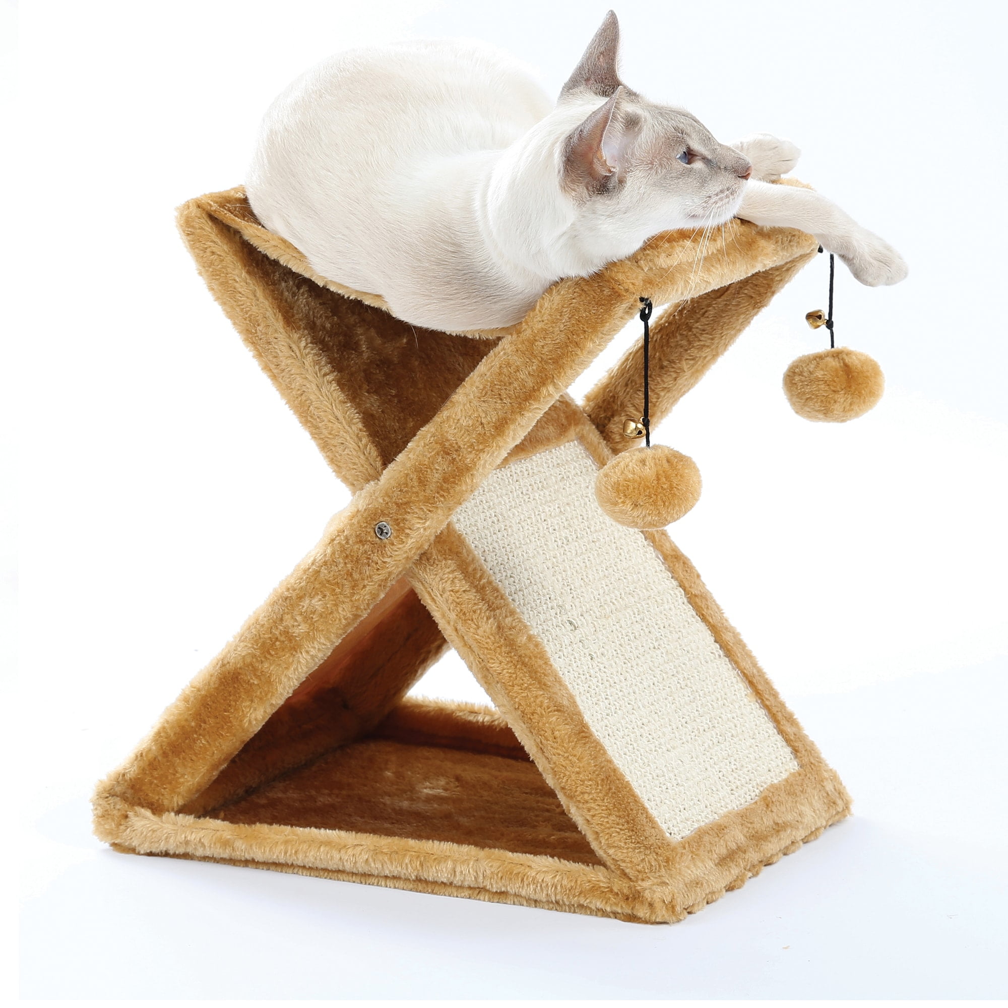 Etna Products Foldaway Cat Play Tower and Scratching Post with Hanging Balls, Indoor Cat Interactive Toy for play and exercise.