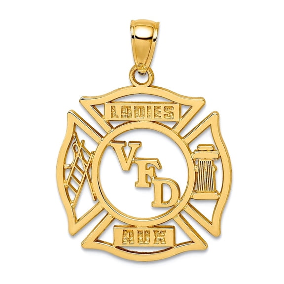 20.8mm 10k Solid Yellow Gold Vfd Ladies Aux Shield Charm Pendant Necklace for Women - 1.4 Grams
