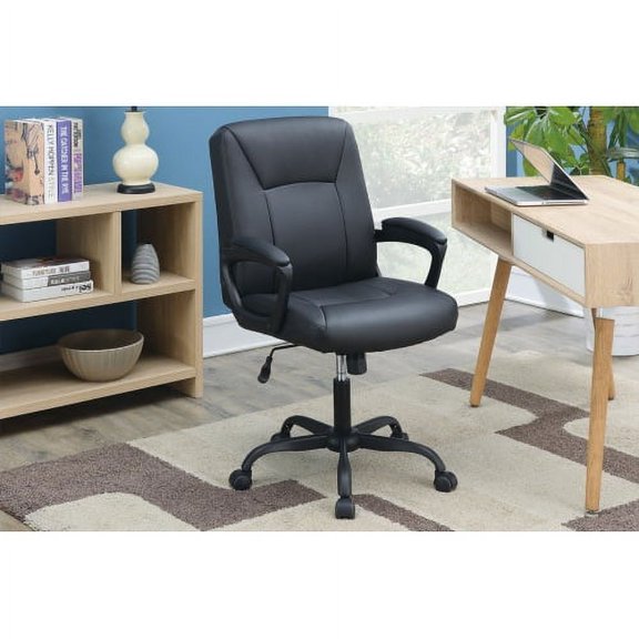 Relax Cushioned Office Chair 1pc Black Upholstered Seat back Adjustable Chair Faux Leather
