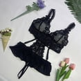 thumbnail image 2 of JSGEK Women Sheer Mesh Bra and Thong Set Adjustable Straps Intimate Lingerie for Bedroom Wear Black M, 2 of 3