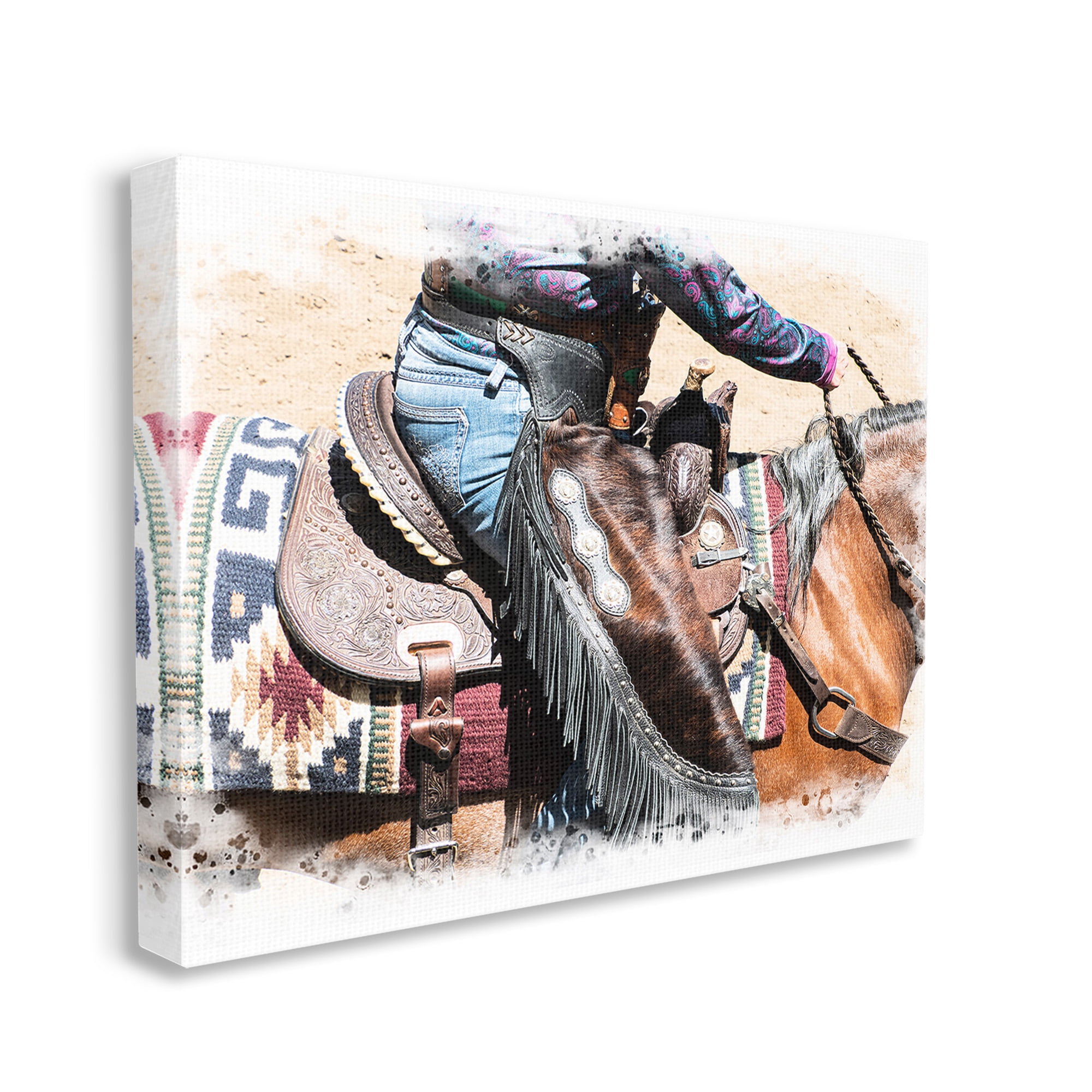 Stupell Industries Western Cowboy on Saddle Animals & Insects Painting Gallery Wrapped Canvas Art Print Wall Art, 20 x 16