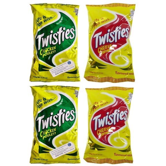 Combo Puffs Snack - 2x 100g Twisties Chicken Poulet Flavor, 2x 100 Twisties Unique Cheese (Value Pack Of 4) Favorite Snack Of The Pacific Islanders, Classic Flavor Snacks