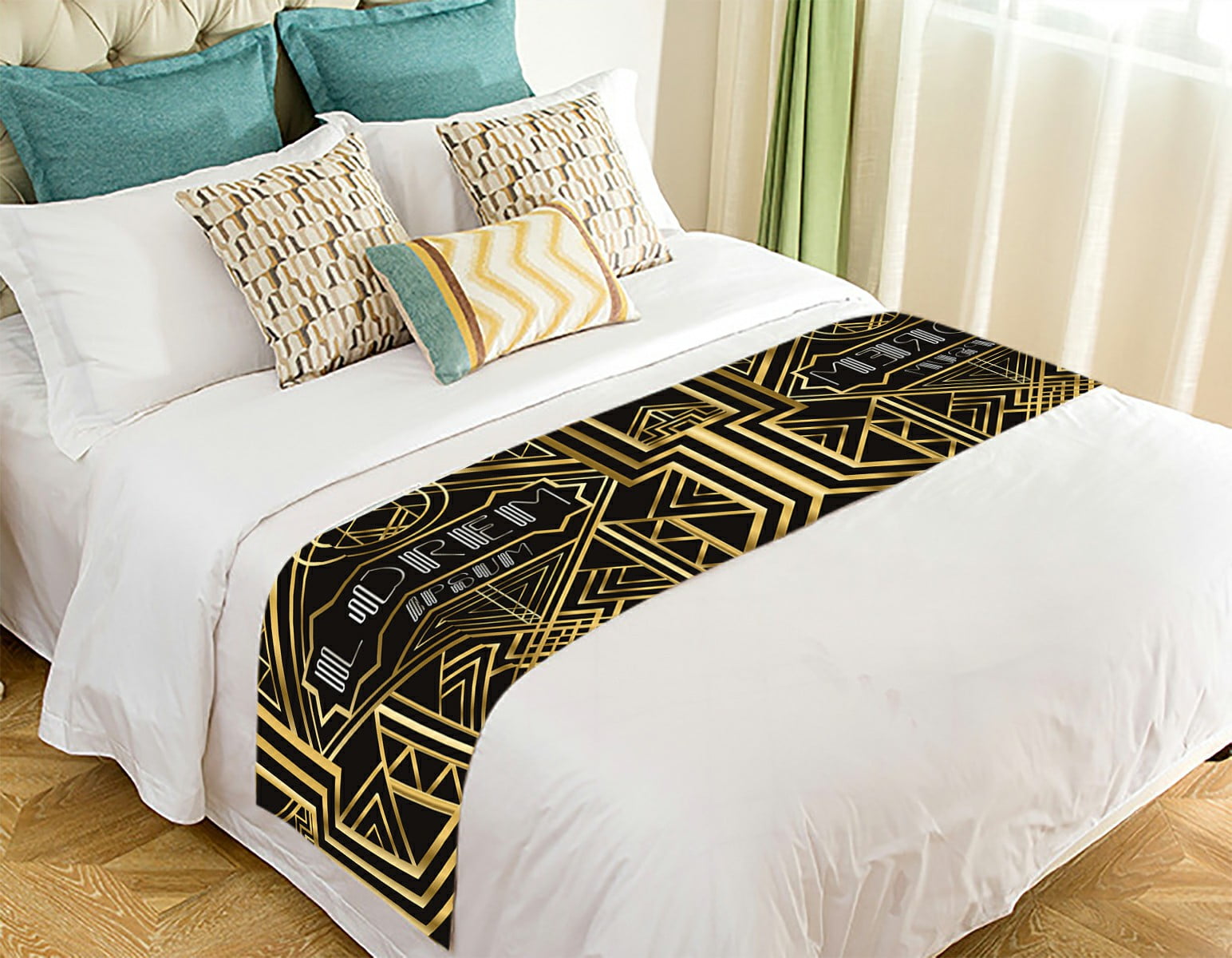 ECZJNT Golden vintage Gold grill black parallel lines gradient Bed