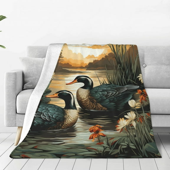 Mallards Duck Hunting Art Vintage Throw Blanket Super Soft Lightweight Cozy Fluffy Plush Blanket for Bed Couch Sofa Chair 40x30