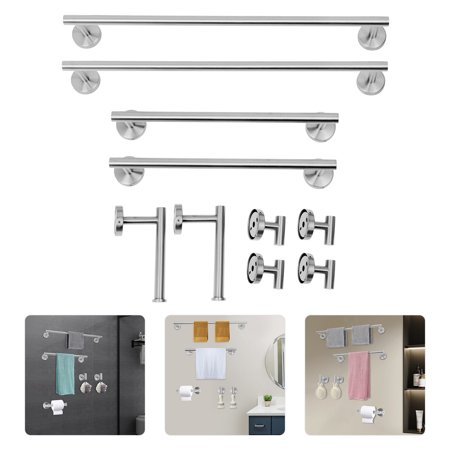 10Pcs Silver Bathroom Accessories Set Wall-mounted Towel Bar Set Bathroom Kitchen Toilet Towel Bar Set