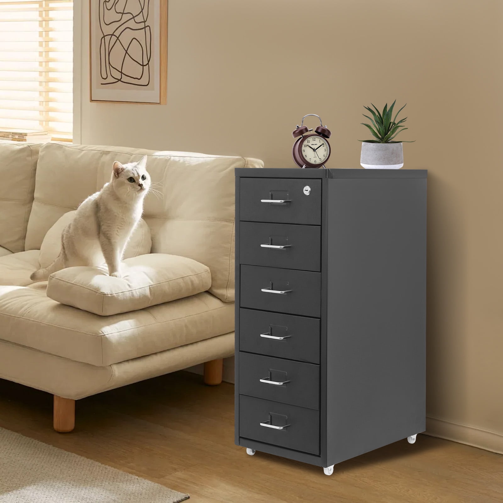 28*41*69cm Vertical File Cabinet Metal File Cabinet with Lock Home Office Rectangular Filing Cabinet