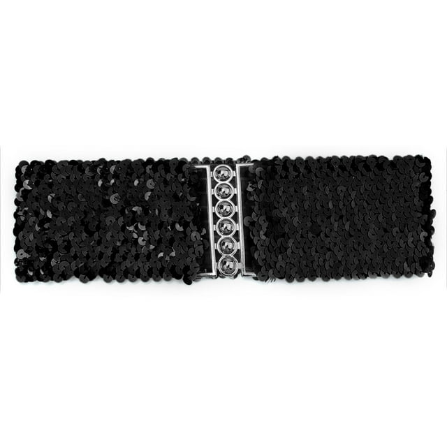 Cinturón elástico de metal con hebillas entrelazadas decoradas con lentejuelas INSPIRE CHIC para damas, talla única, negro