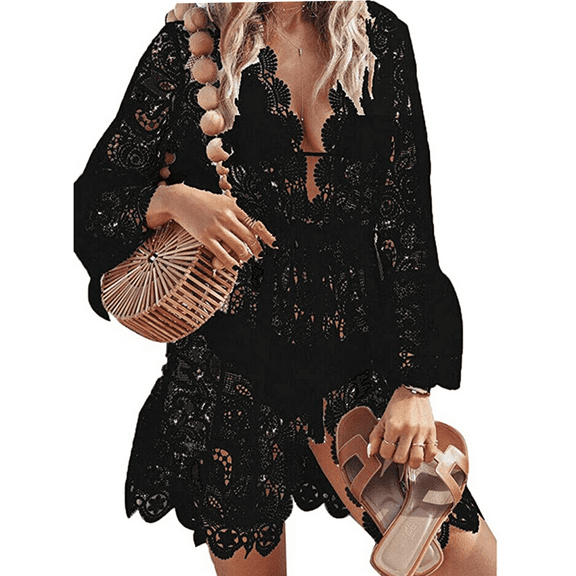 TSEXIEFOOFU Women's Bathing Suit Cover Up Lace Crochet Pool Swim Beach Dress
