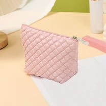 breaise Puffer Quilted Makeup Bag with Handle, Cute Puffy Cotton Cosmetic Bags for Women, Checkered Toiletry Zipper Pouch, Travel Essentials Storage Organizer Clutch Pouches Pencil Case