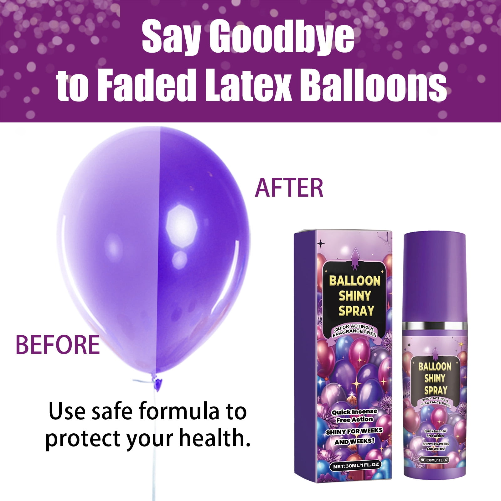 Alvantor Balloon Shine Spray for Latex, High Gloss Anti-Oxidation Lasting Shine, Party Decorations, 1fl.oz