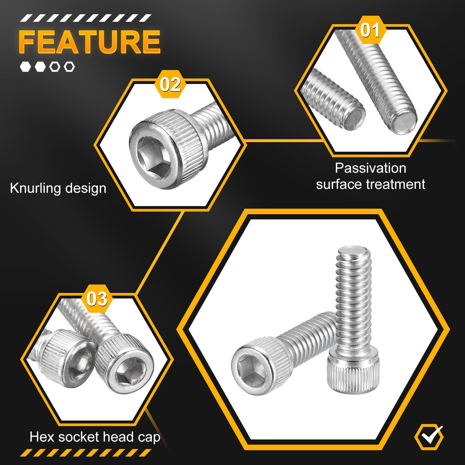 Uxcell M5x0.8x60/65/70/75/80 Hex Socket Head Cap Screws Blots - 35Pack - 304 Stainless Steel Screws Bolts and Flange Nut
