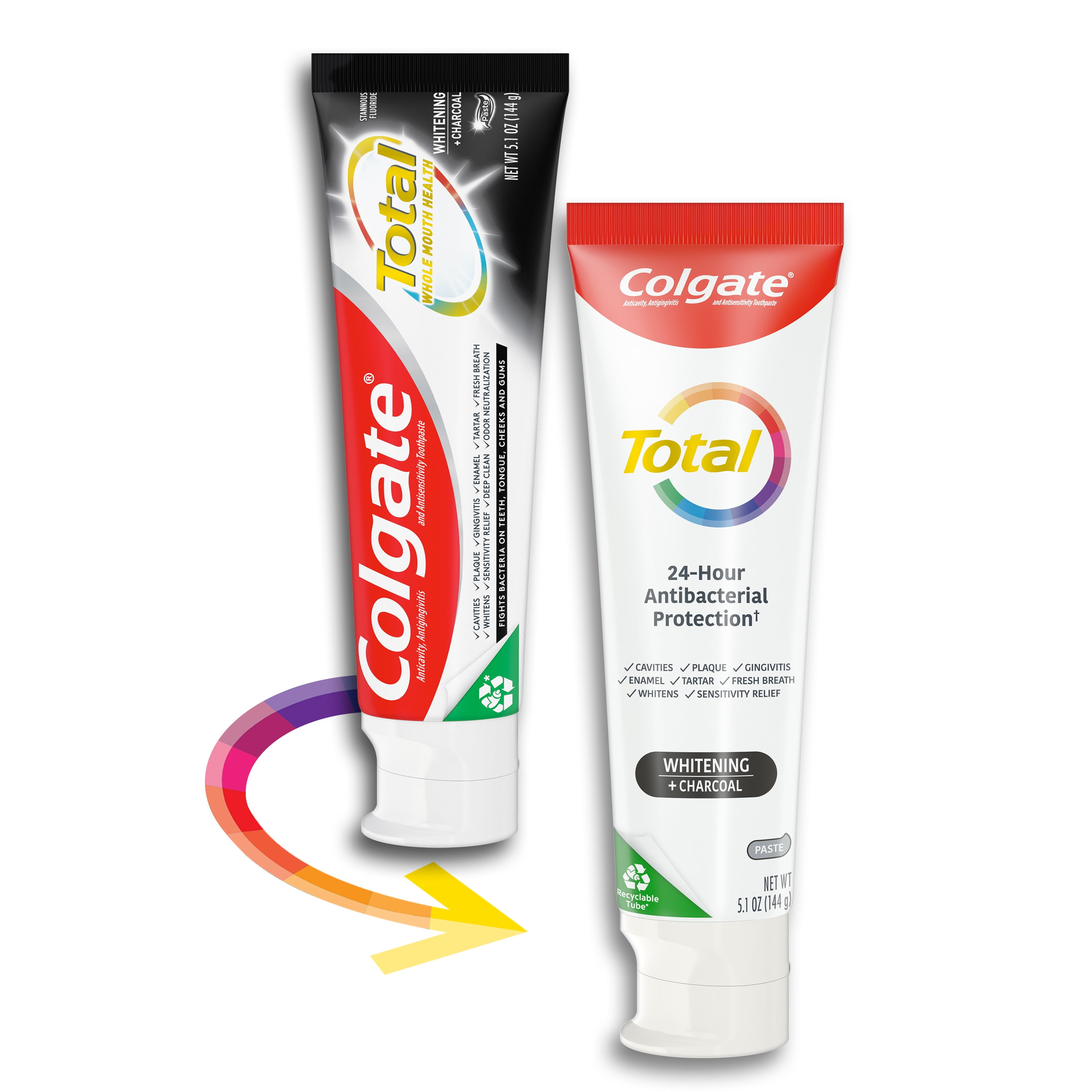 Colgate Total Whitening + Charcoal Toothpaste, Mint, 1 Pack, 5.1 Oz Tube