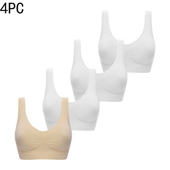 LOVZFMLL 4 Pack Women's Plus Size Sports Bras Breathable Push Up Workout Yoga Crop Tank Top with Built in Pads Gym Running Support Bra Beige 3XL