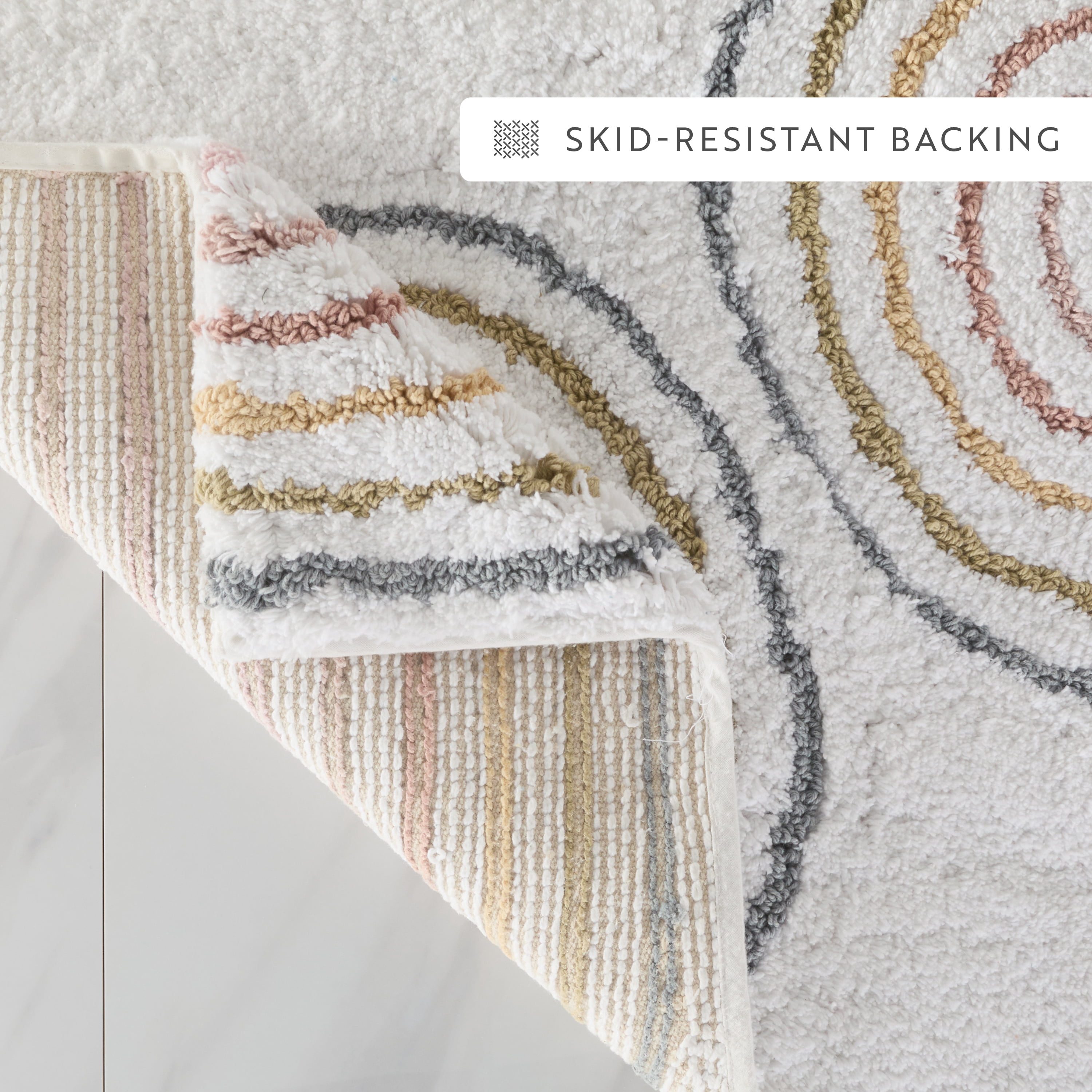 100% Cotton Modern Patterned Bath Mat by Comfort Canopy, White Geometric, 24" x 17"