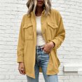 thumbnail image 2 of AherBiu Button down Shirt for Women Corduroy Shacket Collared Lapel V Neck Long Sleeve Casual Loose Tops with Pockets(X-Large,Yellow), 2 of 7