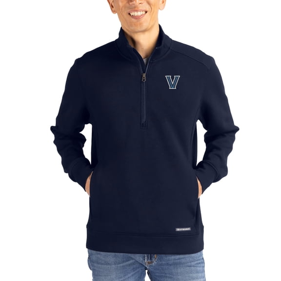 Men's-Cutter & Buck  Navy Villanova Wildcats Roam Eco Recycled Quarter-Zip Pullover