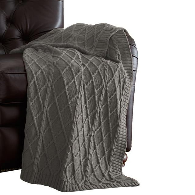 Benzara BM204267 Creuse Cable Knitted Cotton Throw with Diamond Pattern the Urban Port, Gray