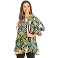 thumbnail image 3 of Sakkas Elvira Women's Loose Long Sleeve Swing Top Tunic Blouse Floral Scoop Neck - 597-Green - L/XL, 3 of 5