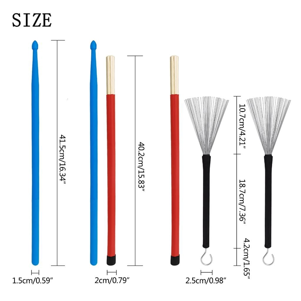 Yihuala 7pieces Drumsticks Set Include Drumsticks Steel Wire Brushes Stick and Bag Retractable