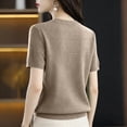 thumbnail image 4 of Dwellite Womens Short Sleeve Sweaters Knitted Crew Neck Sweater Shirts Business Casual Work Tops 2026 Summer Clothes Camel L, 4 of 6