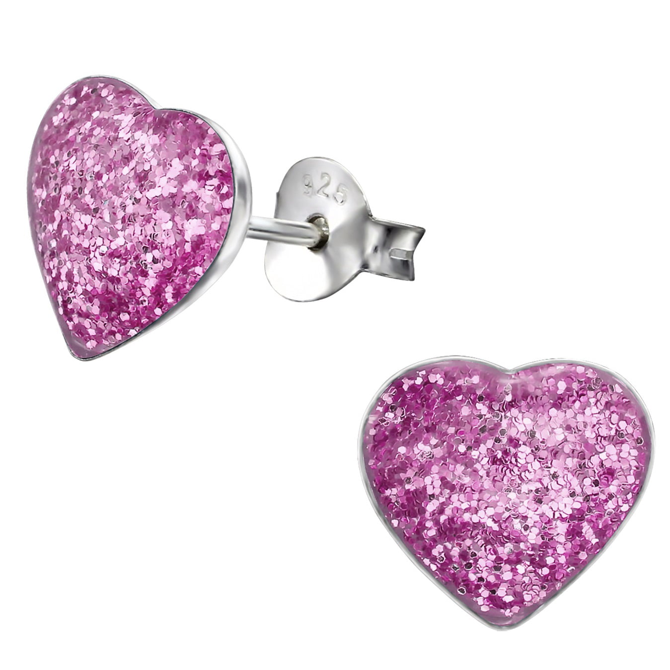 Details about    Hypoallergenic Sterling Silver Sparkly Silver Glitter Heart Stud Earrings For 