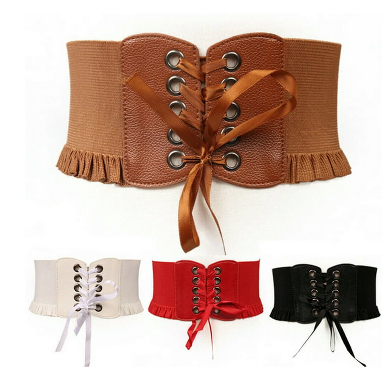 Women's Brown Vintage High-Grade PU leather Elastic Waist band Corset Belt