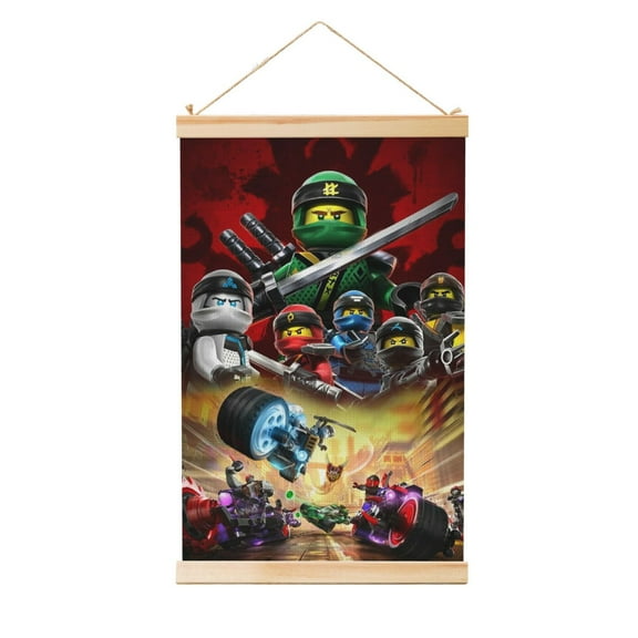 Hanging Poster Ninjago Wall Canvas Artwork With Wooden Frame Scroll Painting 12"x18"