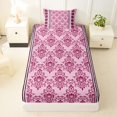 thumbnail image 3 of Erosebridal Southwestern Tribal Aztec Twin Sheet Sets 3pcs For Boys Girls,Bohemian Traditional Floral Damask Bedding For Teens,Black Pink, 3 of 5