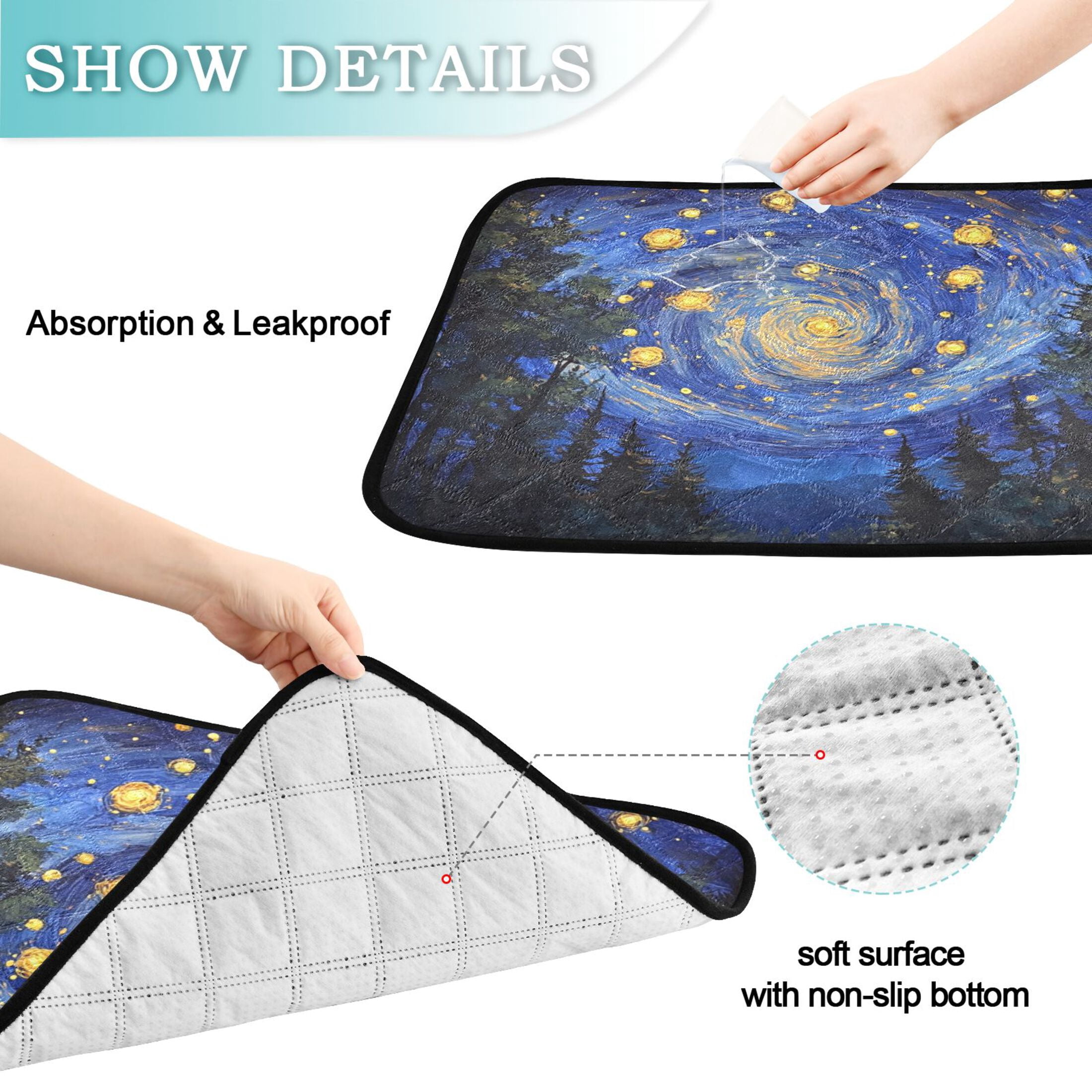 Qxltty Starry Night Sky with Fireflies Cat litter Pads Pet Set of 3 Diaper Mats Center Anti-leakage Layer Absorbent Soft and Comfortable