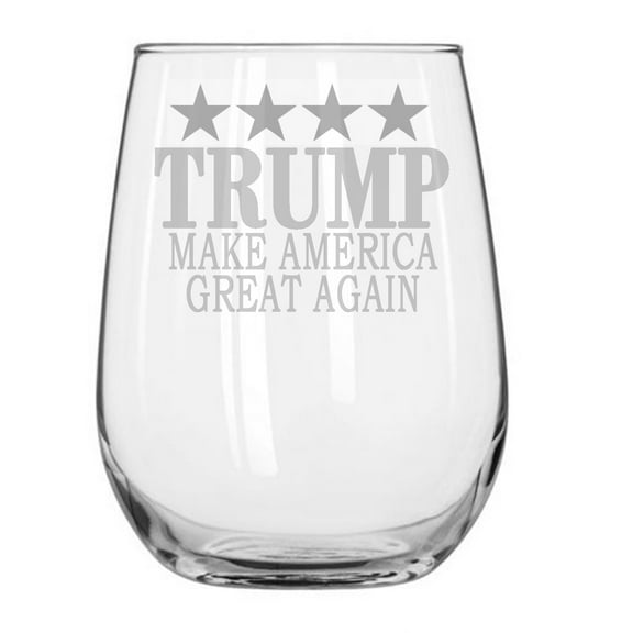Donald Trump Republican President United States Make America Great Again MAGA 17 oz stemless wine glass