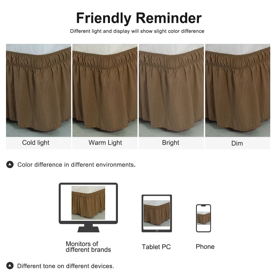PiccoCasa Bed Skirt Polyester Elastic Wrap Around Dust Ruffle, Twin Brown