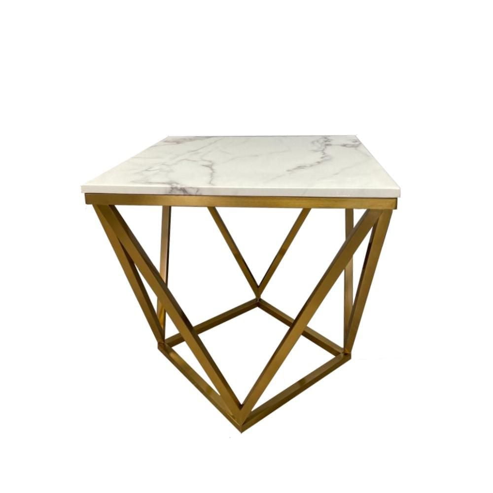 Torbelin End Table made with Real Marble and Stainless Metal Frame in Gold